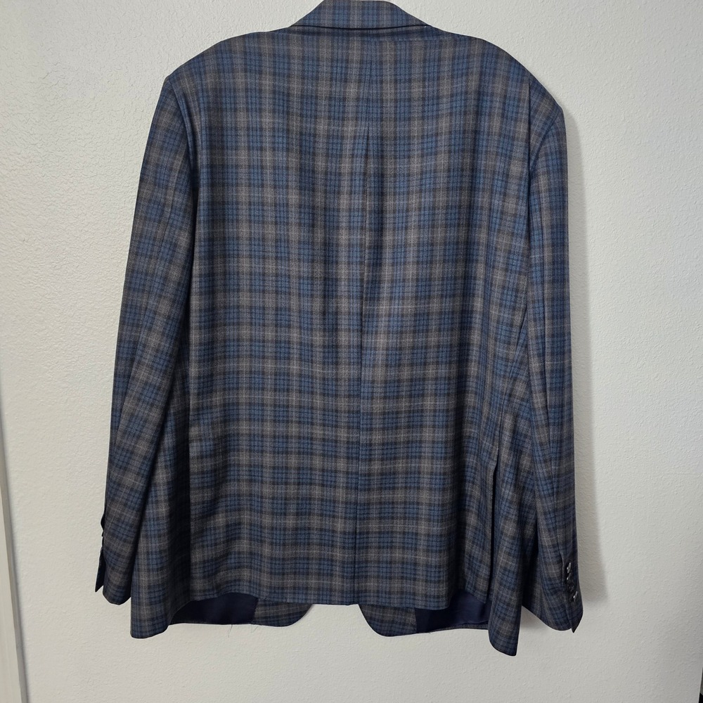 Samuelsohn Performance Mens Plaid Blazer Jacket Wool Blend Blue Gray Size 48 - Picture 4 of 8
